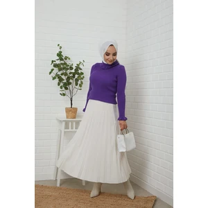 Essah Moda Kadın Beyaz Piliseli Uzun Etek - MEBYZ000129