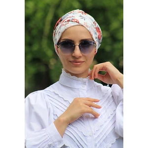 Amisos Bone Şal Desenli Çapraz Bone Gül Desen