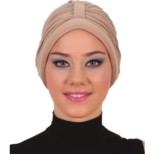Fidan Bone Bantlı Bej Hazır Türban Tesettür Havuz Bonesi