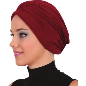 Fidan Bone Bantlı Bordo Hazır Türban Tesettür Havuz Bonesi