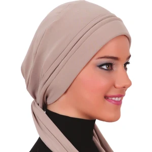 Fidan Bone Bağlamalı Bej Hazır Türban Tesettür Bone
