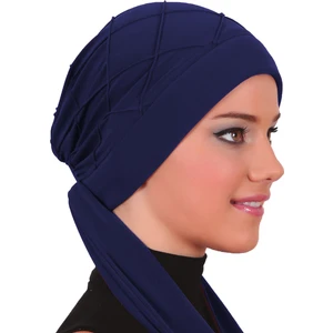 Fidan Bone Nervürlü Bağlama Lacivert Hazır Türban Tesettür Bone