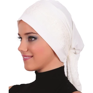 Fidan Bone Dantel Bandana Krem Hazır Türban Tesettür Bone