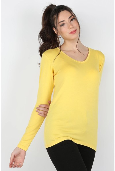 Balins Kadın Viskon Uzun Kollu Tişört Sarı