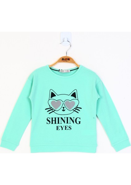 Kız Çocuk Kedi Baskılı T-Shirt