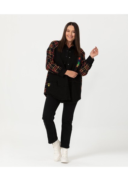 Galaxı Büyük Beden Kare Desen Detaylı Ceket modelleri