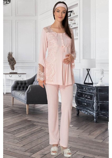 Pijama Kadın Pudra Lohusa Pijama Takımı 5015
