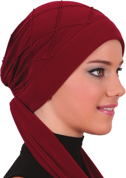 Nervürlü Bağlama Hazır Türban Tesettür Bone