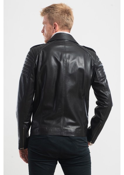 Ata Leather Erkek Siyah Biker Deri Mont