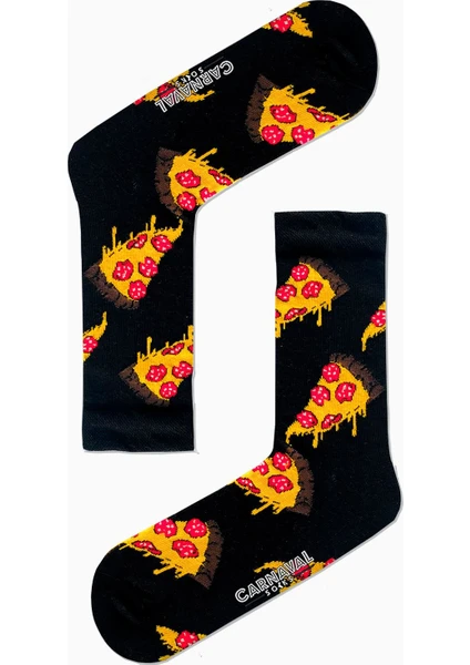 Carnaval Socks Siyah Pizza Dilim Desenli Renkli Çorap