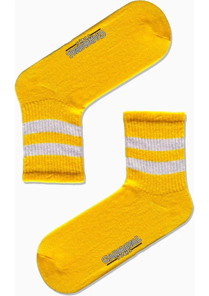 Carnaval Socks Sarı Beyaz Şeritli Desenli Renkli Spor Çorap