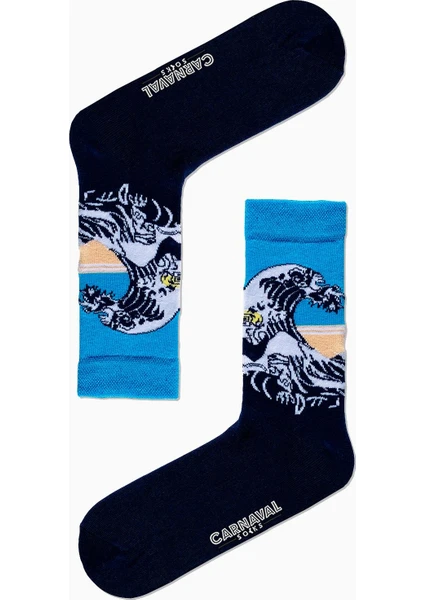 Carnaval Socks Kanagawa Dalga Art Desenli Renkli Çorap