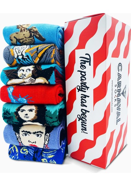 7'li Art Socks Desenli Renkli Çorap Set