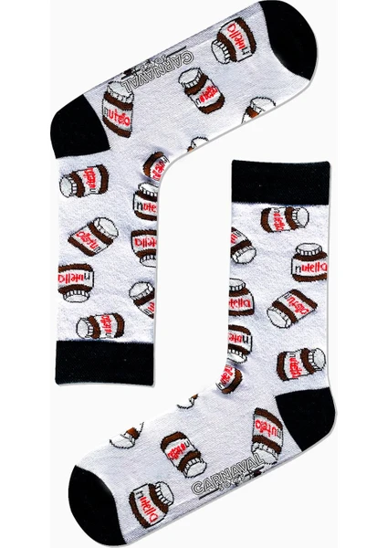 Carnaval Socks Beyaz Nutella Desenli Renkli Çorap