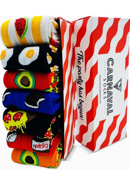 7'li Carnaval Desenli Renkli Çorap Set