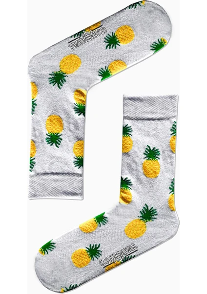 Carnaval Socks Beyaz Ananas Desenli Renkli Çorap