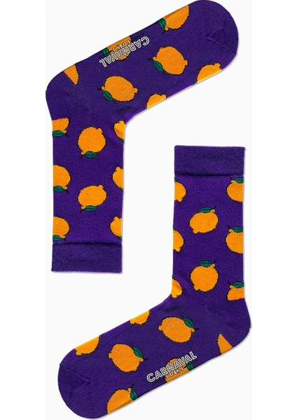 Carnaval Socks Mor Limon Desenli Renkli Çorap