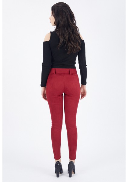 Beli Kumaş Kaplama Kemerli Önü Çıma Dikiş Ütü İzli Dar Paça Süet Pantolon | PNT32569 indirimleri