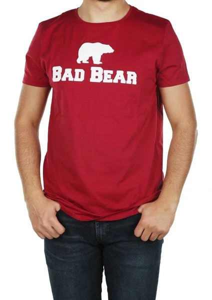 Bad Bear Kabartma Baskılı Bordo T-Shirt