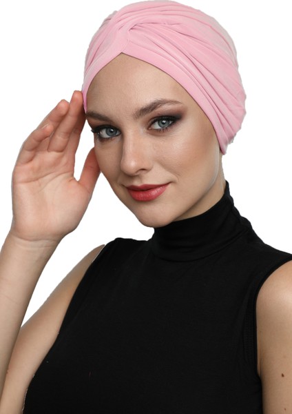 Çapraz W Pudra Hazır Türban Tesettür Havuz Bonesi