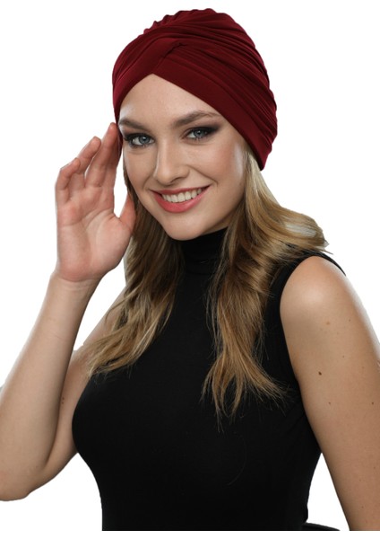 Çapraz W Bordo Hazır Türban Tesettür Havuz Bonesi