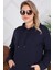 Kapşonlu Uzun Büyük Beden Lacivert Sweatshirt 2