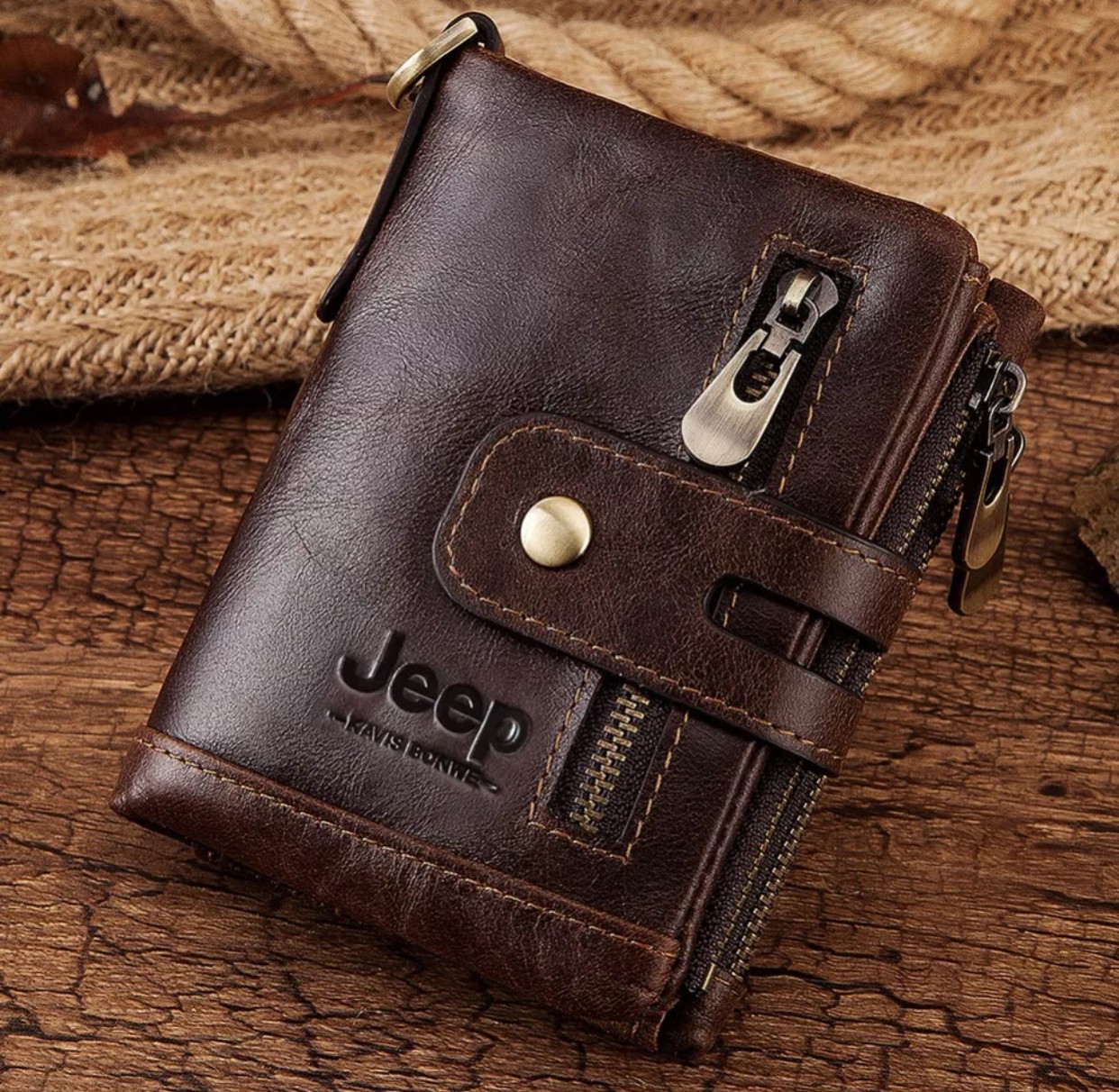 Jeep Erkek Cüzdanı 100% Hakiki Deri Bozuk Para Kart Bölmeli Zincir Tutuculu Rfıd Özellikli görsel 5