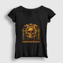 Presmono Kadın Siyah God Of Fire Manowar T-Shirt