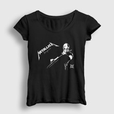 Presmono Kadın Siyah Jaymz Metallica T-Shirt