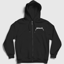 Presmono Unisex Siyah Logo Metallica Fermuarlı Kapüşonlu Sweatshirt