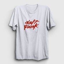 Presmono Unisex Beyaz Logo Daft Punk T-Shirt