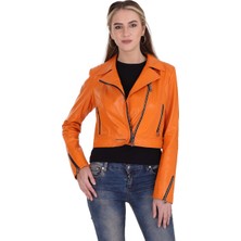 Franko Armondi Kadın Deri Spor Biker Mont Turuncu MBK-1308-19552 Fa2