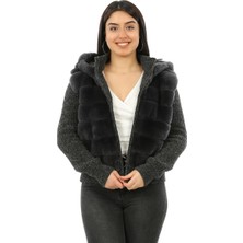 Franko Armondi Kadın Deri Spor Luxury Mont Kapşonlu Beli Lastikli Rex Triko Antrasit MK-2380-19509 Fa2