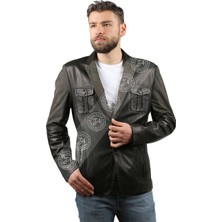 Franko Armondi Erkek Deri Spor Blazer Slim Fit Punto Kumaş Kamuflaj Siyah  BLZ-958-18209 Fa1