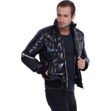 Franko Armondi Erkek Deri Spor Kışlık Mont Beli Lastikli Su Geçirmez Kumaş Siyah K-1490-19757 Fa2