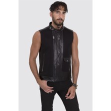 Franko Armondi Erkek Deri Spor Yelek  Scuba Siyah YLK-769-17465 Fa2