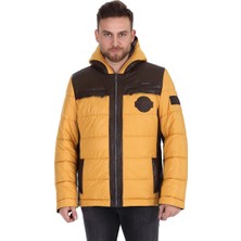 Franko Armondi Erkek Deri Su Geçirmez Kumaş Spor Kapşonlu Mont Sarı Kahve Luxury EK-1424-19589 Fa1