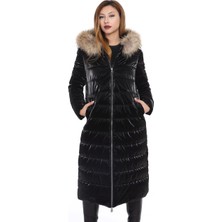 Franko Armondi Kadın Deri Klasik Kışlık Kaban Kumaş Rakun Siyah Bu-1513-19814 Fa2