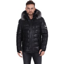 Franko Armondi Erkek Deri Spor Kışlık Şişme Kaban Kapşonlu Siyah Mo-1213-19224 Fa1