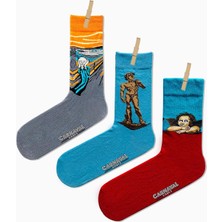 Carnaval Socks 3'lü Çığlık Tablo Desenli Art Renklİ Çorap