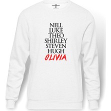 Tshirthane The Haunting Of Hill House Characters Name Baskılı Beyaz Erkek Örme Sweatshirt Uzun Kol
