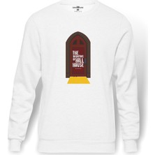 Tshirthane The Haunting Of Hill House Door Baskılı Beyaz Erkek Örme Sweatshirt Uzun Kol