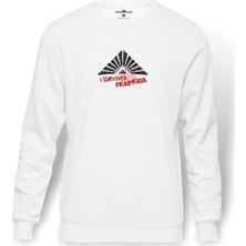 Tshirthane The100 I Survived Praimfaya Baskılı Beyaz Erkek Örme Sweatshirt Uzun Kol