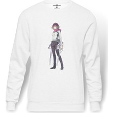 Tshirthane Anime Attack On Titan Baskılı Beyaz Erkek Örme Sweatshirt Uzun Kol