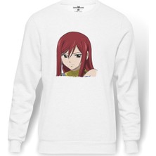 Tshirthane Anime Fairy Tail Glass Guild Emblem Baskılı Beyaz Erkek Örme Sweatshirt Uzun Kol