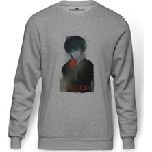 Tshirthane Anime Tokyo Ghoul Anteiku Joker Baskılı Gri Erkek Örme Sweatshirt Uzun Kol