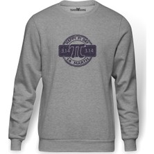 Tshirthane Pi Purble Logo Baskılı Gri Erkek Örme Sweatshirt Uzun Kol