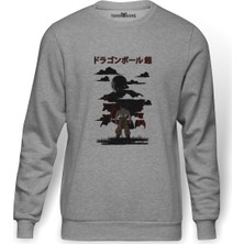 Tshirthane Anime Dragon Ball Baskılı Gri Erkek Örme Sweatshirt Uzun Kol