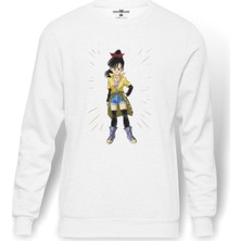Tshirthane Anime Dragon Ball Baskılı Beyaz Erkek Örme Sweatshirt Uzun Kol
