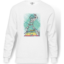 Tshirthane Anime Dragon Ball Baskılı Beyaz Erkek Örme Sweatshirt Uzun Kol